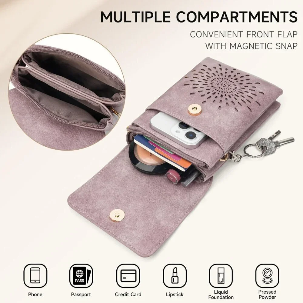 Small Leather Crossbody Bag Women Phone Wallet Purse Card Slots Stylish